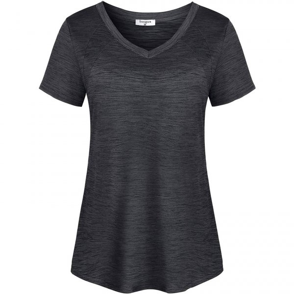 Black Gray Heather Madam Casual Short Sleeve Gear Exercise Running