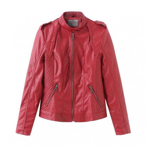 Red Madam Beautiful Leather Coats Packable