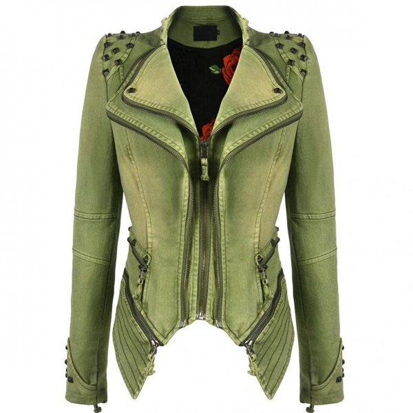 Denim-green Lady's Formal Leather Coats Packable