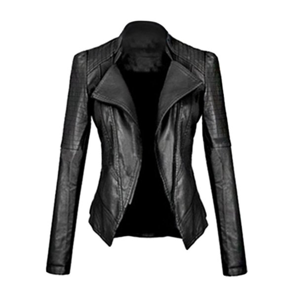 Black2 Female Elegant Leather Outer Wear Comfortable