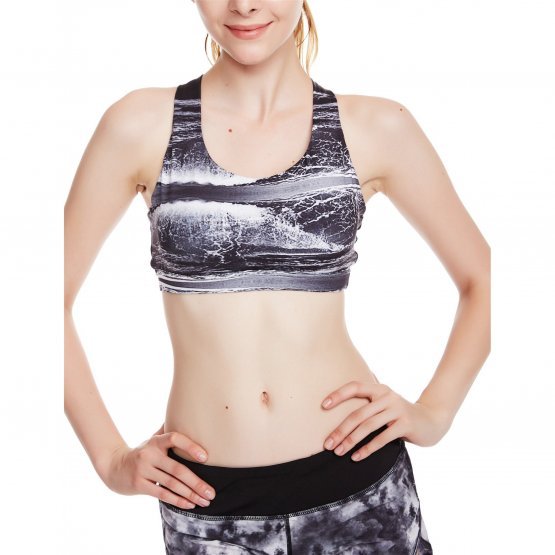 Women Activewear Yoga Clothes Strappy Crisscross Racerback Sports Bras - Blcak/Gray