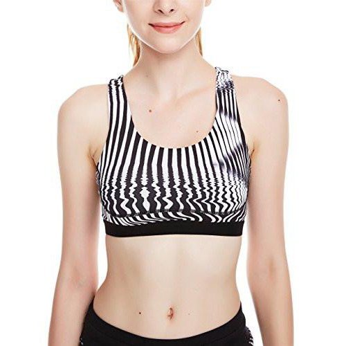 Women's Workout Yoga Clothes Activewear Printed Racerback Sports Bras - Blcak/White