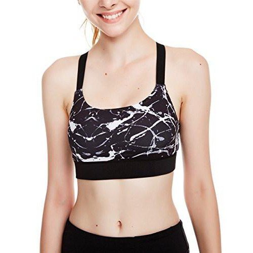 Women's Workout Yoga Clothes Activewear Cross Strap Racerback Sports Bra - Blcak/White