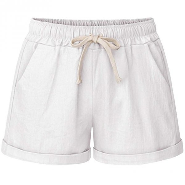 White Ladies Formal Shorts Comfort Elastic Waist Shorts For Shorts