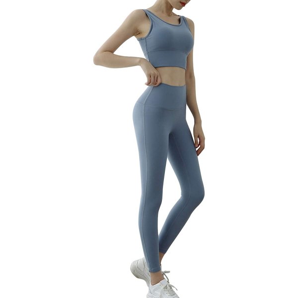 Gray Blue Women's Formal Yoga Clothes Set Casual Fitness Sport Suit