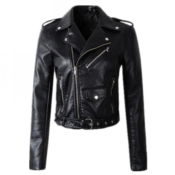 Black Madam Formal Leather Outerwear Lightweight